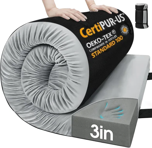 Vista 19 de CYMULA Almohadilla de Colchón de Espuma Viscoelástica para Acampar, Almohadilla para Dormir de 3 Pulgadas para Acampar, Base Antideslizante Inferior