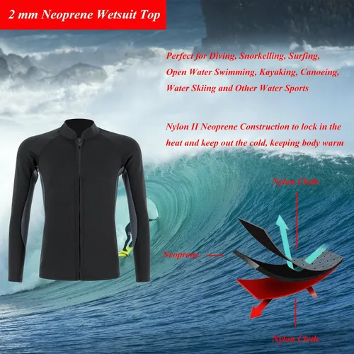 Vista 2 de Traje de neopreno de 0.079 pulgadas (0.079 in), chaqueta térmica de manga larga, traje de buceo para hombres y mujeres, buceo, surf, natación