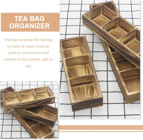 Vista 3 de Wood Tea Bag Storage Organizer Box, 3 Compartment Countertop Holder