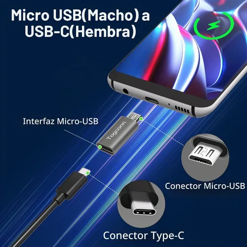 Vista 3 de Adaptador USB C a Micro USB, paquete de 2 unidades, USB tipo C (hembra) a micro USB (macho) Conector de conversión compatible con carga