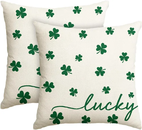 Vista 9 de AVOIN colorlife Funda de almohada de trébol de la suerte del día de San Patricio, 18 x 18 pulgadas, funda de cojín verde trébol para decoración