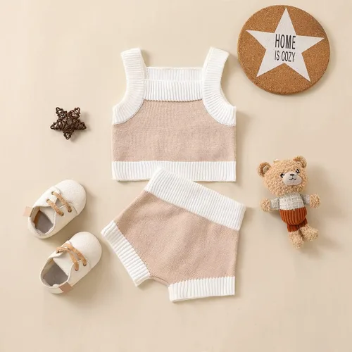 Vista 2 de Ropa para bebé niña, pantalones cortos de punto, traje de verano, camisetas sin mangas, pantalones cortos elásticos, traje de niña recién nacida