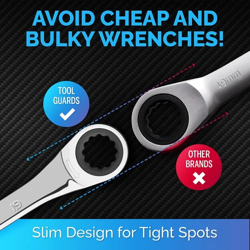 Vista 3 de Llave de 19mm - Llave de trinquete - Perfil delgado - Llave de carraca - 100% Garantía de satisfacción de por vida