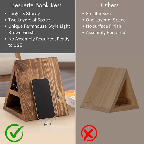 Vista 4 de Soporte de madera para páginas de libros en forma de triángulo, sin necesidad de montaje, regalos para amantes, soporte para libros para dormitorio