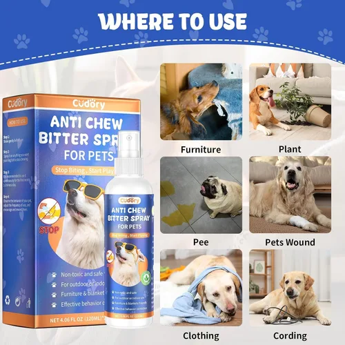 Vista 4 de Cudory 2 unidades de spray de manzana amarga para perros para dejar de masticar, sin masticar en aerosol para perros y gatos, protege muebles