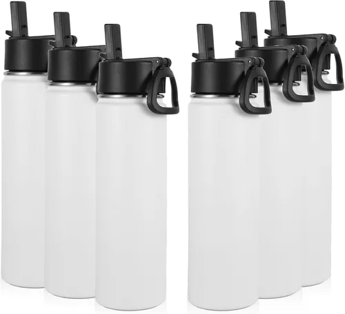 Vista 29 de Volhoply Botella de agua aislada de 24 onzas con tapa con popote, botellas deportivas de boca ancha de acero inoxidable con asa, tazas de vacío