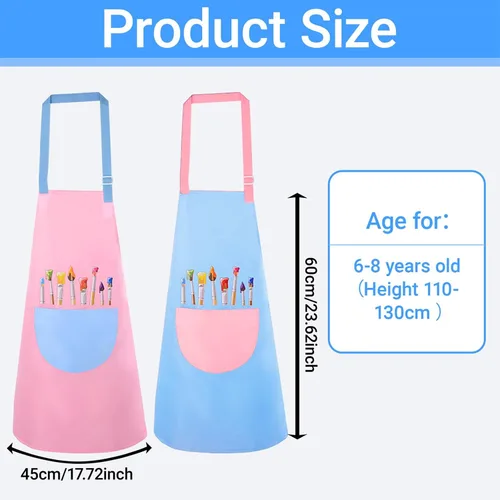 Vista 2 de Paquete de 2 delantales de pintura para niños, impermeables, delantales ajustables para niñas y niños, delantales artísticos con bolsillos