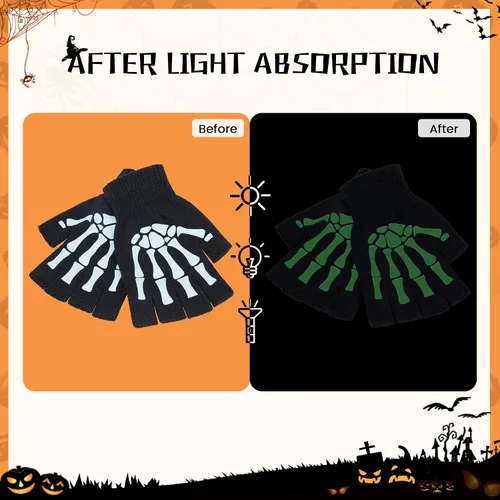 Vista 4 de Simplicity guantes unisex completos con diseño de esqueleto que brilla en la oscuridad