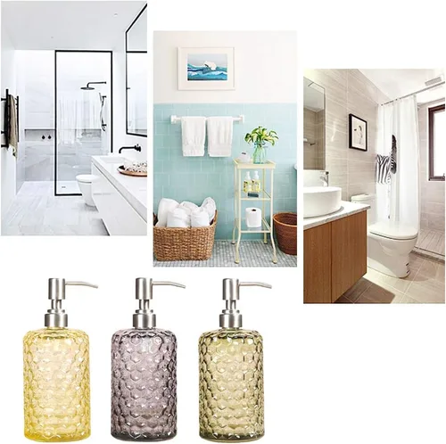 Vista 6 de YunNasi Dispensador de jabón líquido de 17 onzas, dispensador de jabón de vidrio y boquilla de acero inoxidable para baño, inodoro o cocina (verde)