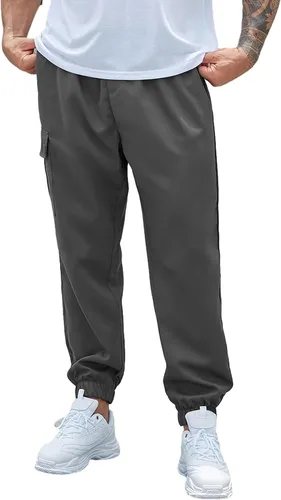 Vista 4 de Uni Clau Pantalones cargo casuales para hombre, ligeros, para senderismo, con cordón, múltiples bolsillos