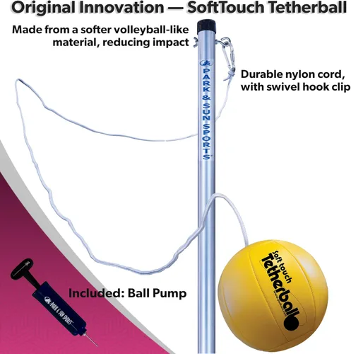 Vista 3 de Park & Sun Sports Juego de Tetherball portátil para exteriores con bolsa de transporte y accesorios (base Tri-Pod de 3 piezas/poste)