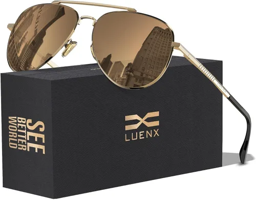 Vista 39 de LUENX, Aviator - Gafas de sol polarizadas, para hombres y mujeres, protección UV 400, con funda 60MM