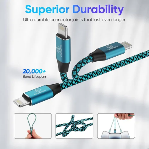 Vista 2 de Cargador para iPhone Paquete de 5, Cable Lightning USB de 10 pies, Cable Certificado Apple Mfi, Cable de Carga Rápida Trenzado de Nylon Compatible