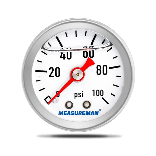 Vista 21 de MEASUREMAN - Manómetro, 0 a 15 psi, relleno glicerina, esfera 1.5 pulgadas, caja acero inoxidable 304, montaje central posterior 1/8 NPT, adaptador