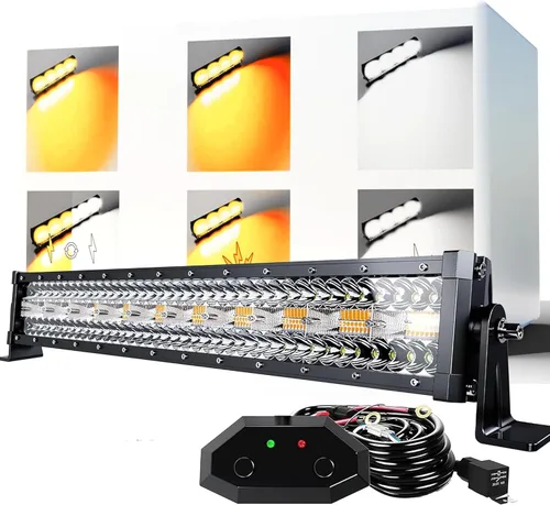 Vista 15 de ASLONG Barra de luz LED de 20 pulgadas y 126 W, parpadeo estroboscópico blanco/ámbar con seis modos, combo de luz de conducción todo terreno, 1