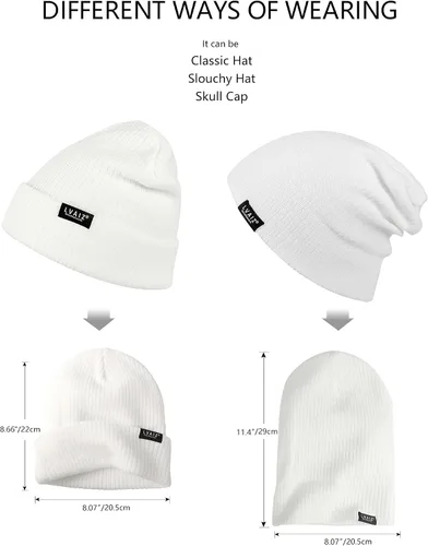 Vista 6 de Gorro de punto de invierno con puños para mujer gorro de reloj suave tejido clásico elástico cálido para hombre