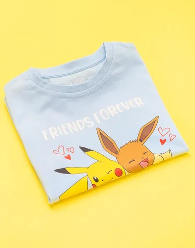 Vista 3 de Pokemon Camiseta para niñas y niños, Pikachu Eevee Friends Game Blue Top