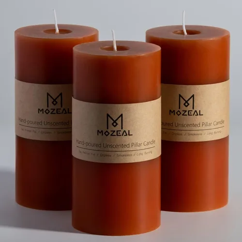 Vista 25 de MOZEAL Juego de 3 velas sin perfume vertidas a mano de 3 x 6 pulgadas, velas tipo pilar sin goteo, combustión de larga duración, aproximadamente 120