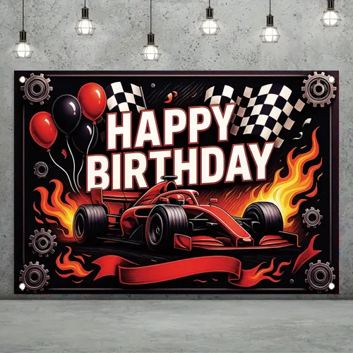 Vista 2 de Telón de Fondo Pancarta de Feliz Cumpleaños de Carreras de Fórmula 1 Fondo de Fotografía de Auto F1 Decoraciones de Fiesta de Carreras Suministros