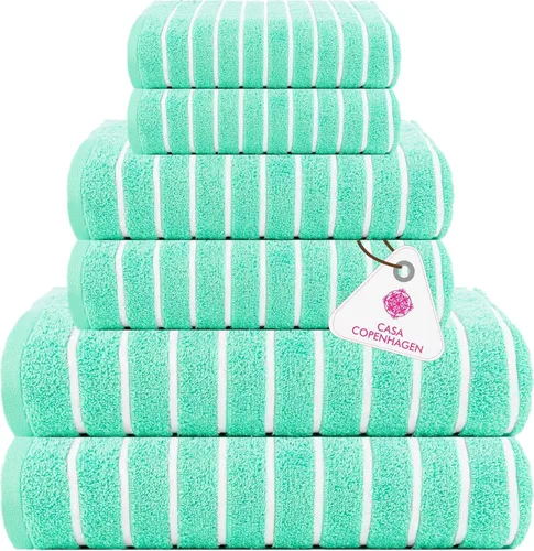 Vista 103 de CASA COPENHAGEN Exotic - Juego de 6 toallas de diseño de 100% algodón egipcio, color azul aguamarina, 550 GSM, 2 toallas de baño, 2 toallas de baño