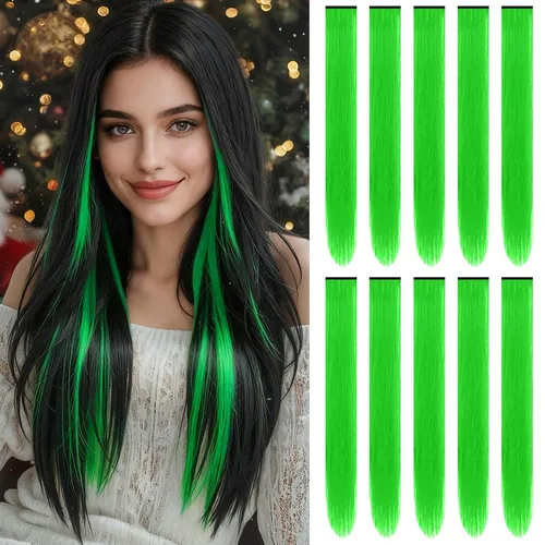 Vista 13 de Extensiones de cabello negro con clip, extensiones sintéticas