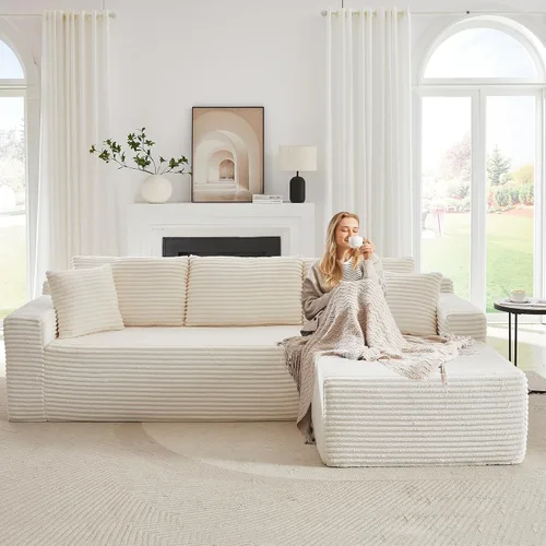Vista 11 de Sofá modular Cloud de 104 pulgadas con diván en forma de L, sofás tapizados modernos con asiento profundo, sofá comprimido de esponja de pana