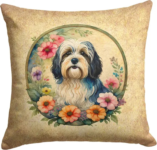 Vista 289 de Caroline's Treasures DAC2072PW1414 Affenpinscher and Flowers - Almohada decorativa de tela, lavable a máquina, para interiores y exteriores