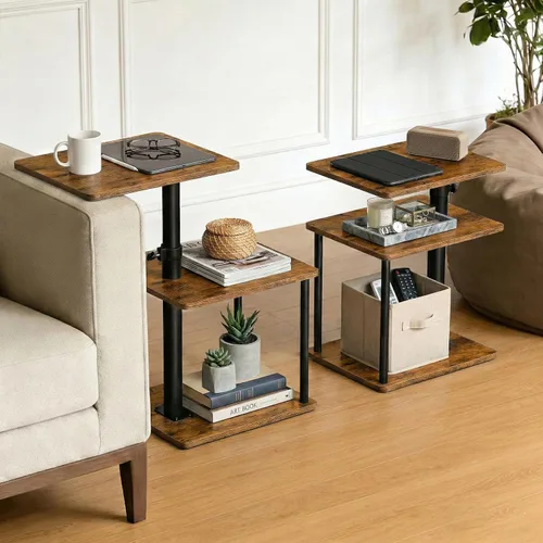 Vista 19 de Faesun Mesa auxiliar de mesa C de altura ajustable, bandeja giratoria de 360° para espacios pequeños, mesita de noche pequeña para sala de estar