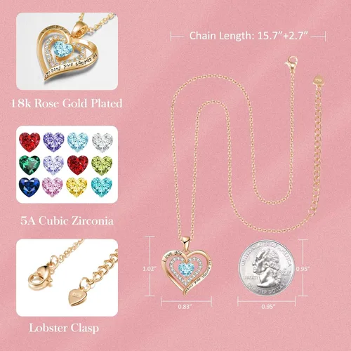 Vista 4 de LIANYU Wife Jewelry 18K Gold 925 Sterling Silver Plated Birthstone Jewelry Heart Pendant Necklace for Women Birthday Jewelry for Girls, Valentine's
