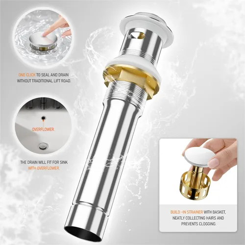 Vista 8 de Phiestina Grifo de baño cromado extendido de 8 pulgadas con 3 orificios, grifo de tocador de baño de 2 manijas con desagüe emergente de metal