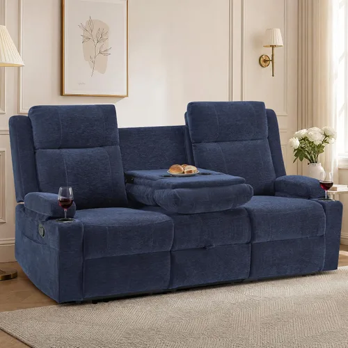 Vista 14 de GUEAPY Sofá reclinable manual grande de 3 plazas – Sofá reclinable de chenilla con portavasos, asiento ancho, fácil montaje y tela resistente a Negro