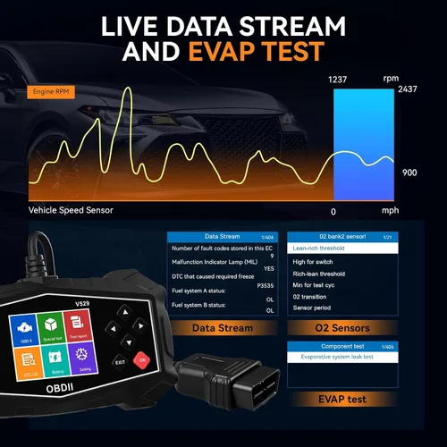 Vista 6 de Herramienta de diagnóstico de escáner OBD2 mejorada - Lector de código de motor con probador de batería, EVAP, datos en vivo, modo 6/8, herramienta