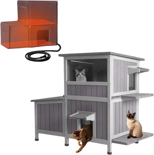 Vista 12 de Aivituvin Casa para gatos climatizada para gatos exteriores, resistente a la intemperie y aislada, casa para gatos con alfombrilla térmica, refugio