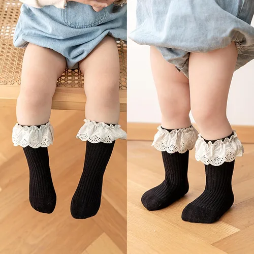 Vista 5 de HOUSEYUAN Calcetines largos con volantes para bebés y niñas de 6 a 12 meses