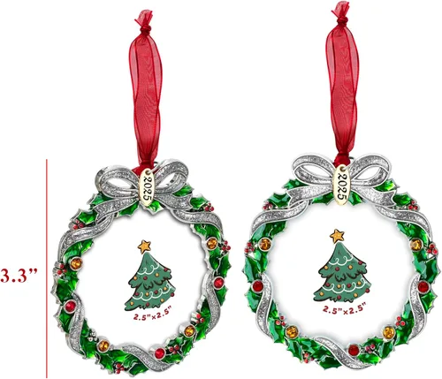 Vista 3 de Adorno de Árbol de Navidad Marco de Fotos Colgante de Metal Pendiente Festivo de 6.35 cm Adorno Decorativo de Mascotas, Primera Navidad del Bebé