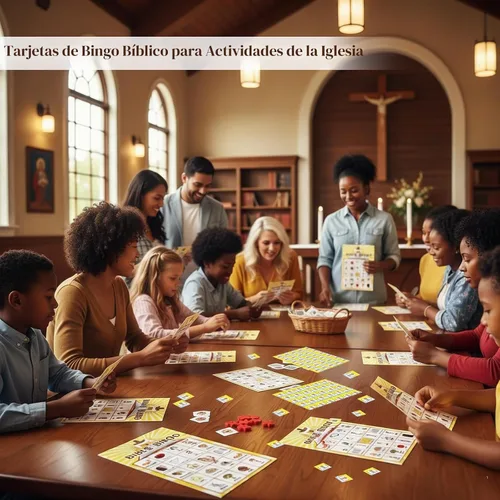 Vista 3 de FLYAB Juego de bingo bíblico para niños y adultos, tarjetas de bingo Amarillo