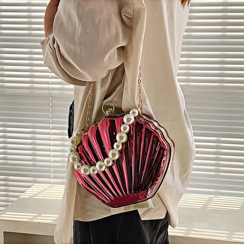 Vista 2 de Bolso de noche de concha de mar para mujer, bolso de hombro con correa de cadena de sirena, bolso de mano