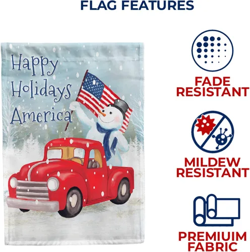 Vista 4 de America Forever Flags Bandera de jardín de doble cara – Happy Holidays America – 12.5 x 18 pulgadas, muñeco de nieve patriótico, decoración navideña