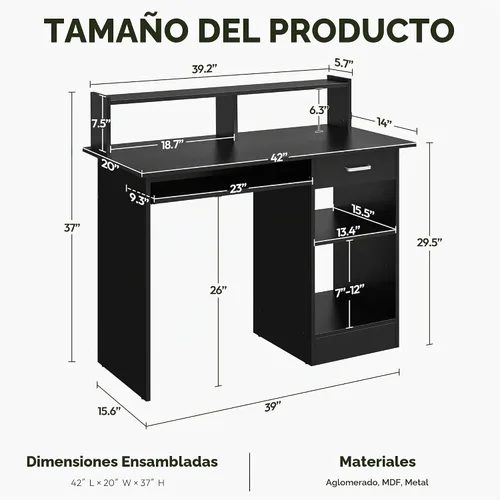 Vista 3 de Yaheetech Escritorio de Computadora de Madera para Casa y Oficina con Cajones y Bandeja Extraíble para Teclado, Escritorio de Estudio y Escritura