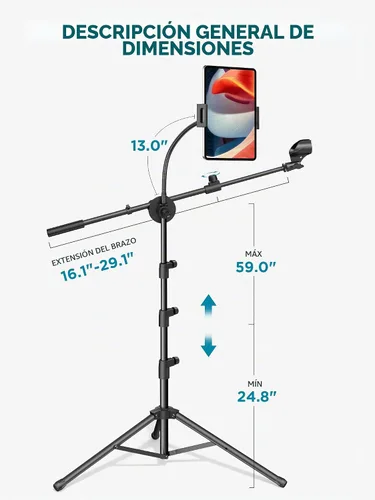 Vista 2 de InnoGear Soporte de micrófono, 6 en 1, soporte de micrófono de piso con soporte para teléfono y tableta, altura ajustable de 30 a 72 pulgadas