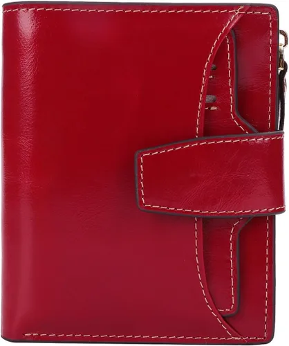 Vista 27 de Cartera de cuero con bloqueo RFID para mujer, pequeña, compacta, doble cremallera, con ventana para identificación