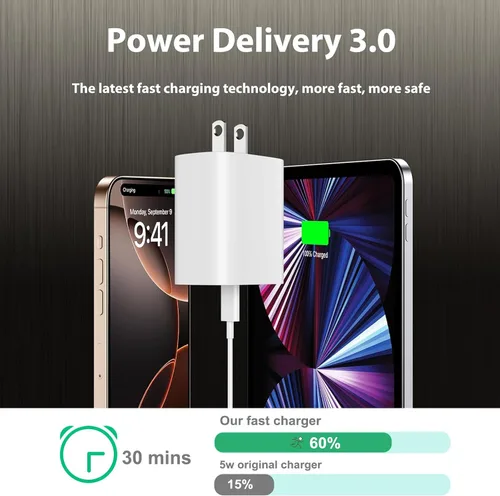 Vista 2 de Cargador rápido para iPhone [certificado MFi], bloque de carga rápido para iPhone de 2 unidades USB C con cable USB C a Lightning de 10 pies