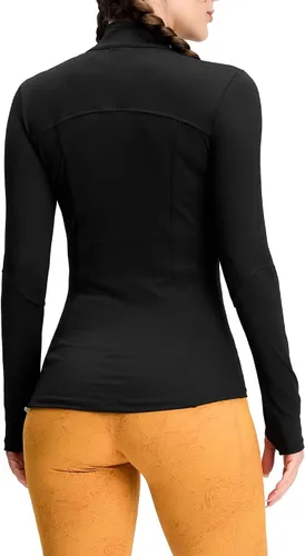 Vista 3 de QUEENIEKE Chaquetas de correr para mujer con cremallera, chaquetas atléticas ajustadas para entrenamiento, gimnasio, yoga, pista, con bolsillos