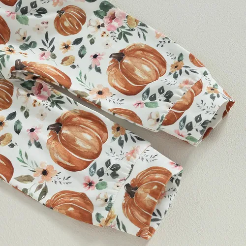 Vista 5 de Deportes Trajes Niña Letra Impreso Pequeña Calabaza Manga Larga Suéter Pantalones Banda Para El Pelo Conjunto De Tres Piezas Para