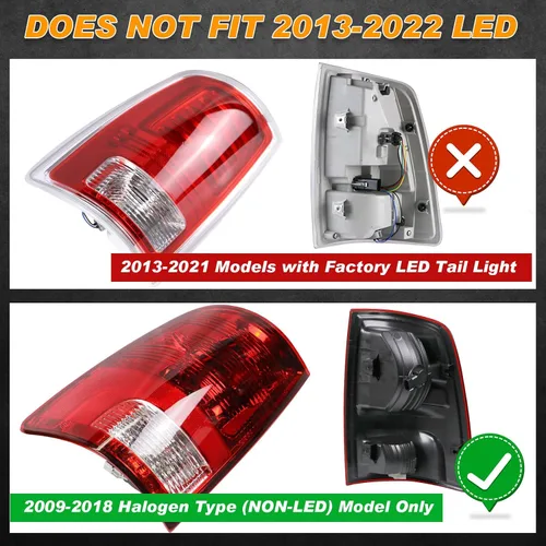 Vista 3 de Luz Trasera de Tipo Halógeno Compatible con Dodge Ram 1500, 2500, 3500 de 2009-2018 Modelo NO-LED Conjunto de Lámpara Trasera del Lado del Conductor