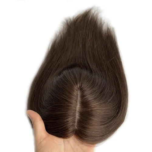 Vista 4 de MorningWigs Cubrecabello humano real para mujer, piezas de cabello de 4.7 x 5.1 in, base de seda completa con 3-4 clips para adelgazar el cabello