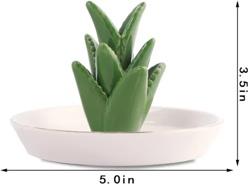 Vista 2 de Soporte para anillos de cactus verde, bandeja de joyería, collar, pulsera, organizador de cerámica para su madre novia, plato de 5 pulgadas