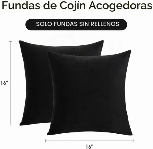 Vista 6 de Juego de 2 fundas de almohada decorativas de terciopelo de 16 x 16 pulgadas, fundas de almohada negras suaves para sofá, cama, sala de estar