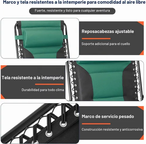 Vista 5 de Sillón de gravedad cero de gran tamaño, silla plegable reclinable para Negro y Verde