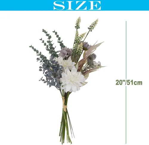 Vista 3 de Ramo de flores artificiales, 2 ramos de boda de 20 pulgadas con dalias de seda para dama de honor, novia, bricolaje, decoración del hogar, centros